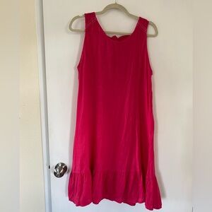 100% Italian Linen Bright Pink Sleeveless Tie-Back Midi Dress Medium